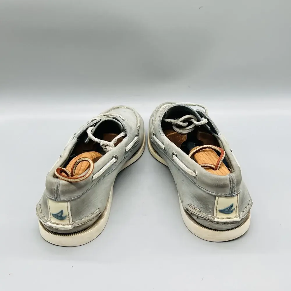 Sperry Shoes Mens 10.5 Gray Leather Top Sider 2 Eye Boat Moc Toe Casual Comfort